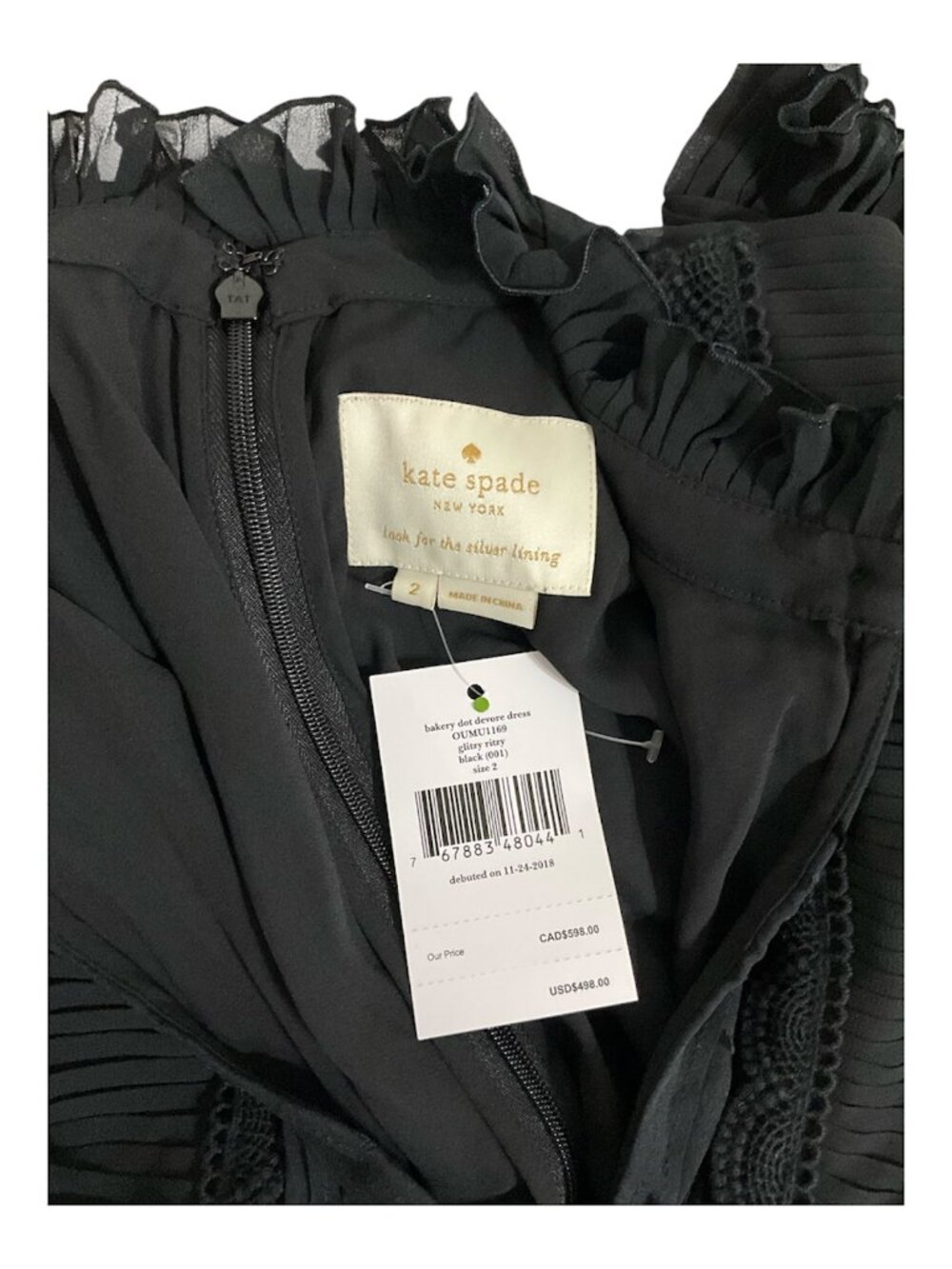 Kate Spade Silk Bakery Dot Devore Black Dress Women’s 2 NWT $498 MSRP - Picture 5 of 9
